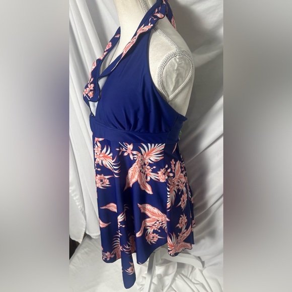 Blue and Pink ruffle babydoll halter tie tankini swim top size 4X - Picture 3 of 11